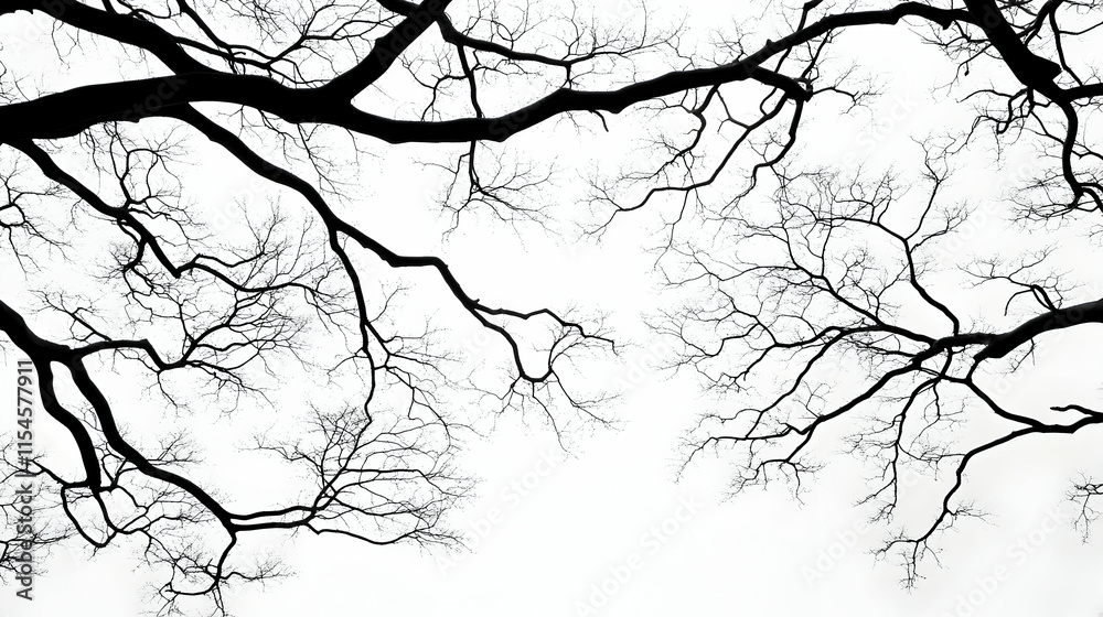 Obraz premium Bare Tree Branches Silhouette, Winter Sky Background, Nature Design, Graphic Art.