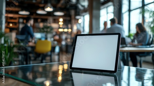 Wallpaper Mural Office tablet with blank screen on glass table, modern workspace. Torontodigital.ca