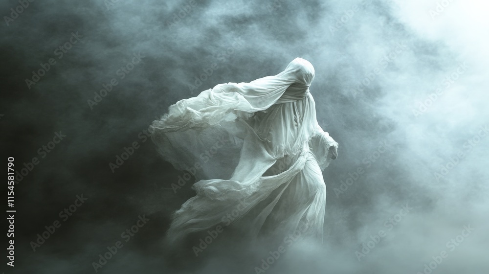 Mysterious Ethereal Figure in Foggy Atmosphere Mysterious Ethereal Figure in Foggy Atmosphere