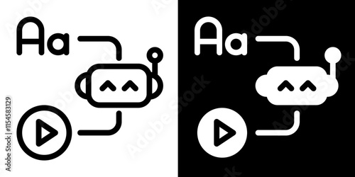 AI - Artificial Intelligence conversion concept line and glyph icon, outline and glyph vector sign, linear and glyph style pictogram isolated on white and black. AI or artificial intelligence Symbol, 