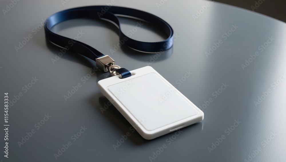 Blank White Identification Card With Dark Blue Lanyard Blank White Identification Card With Dark Blue Lanyard
