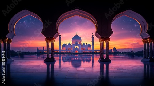 Majestic Mosque Sunset View Through Arches photo