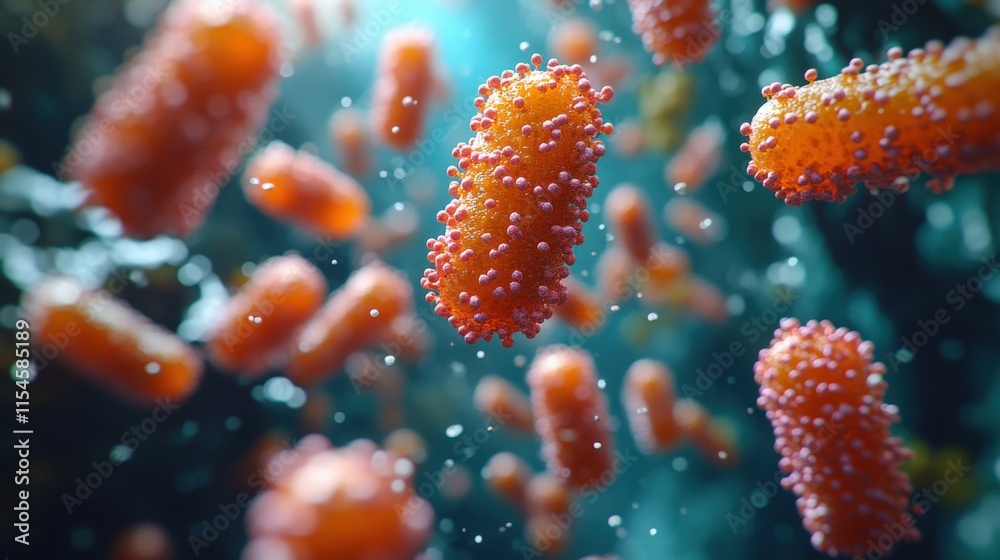 Fototapeta premium Microscopic view of bacteria floating in liquid.