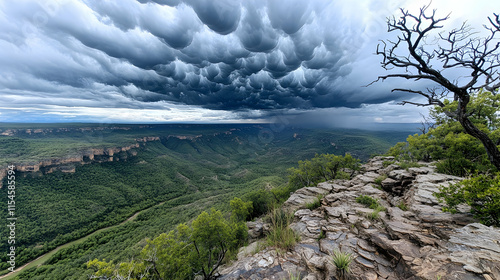 Dramatic Mammatus Clouds over Canyon, Rainstorm, Landscape Photography, Travel Poster.