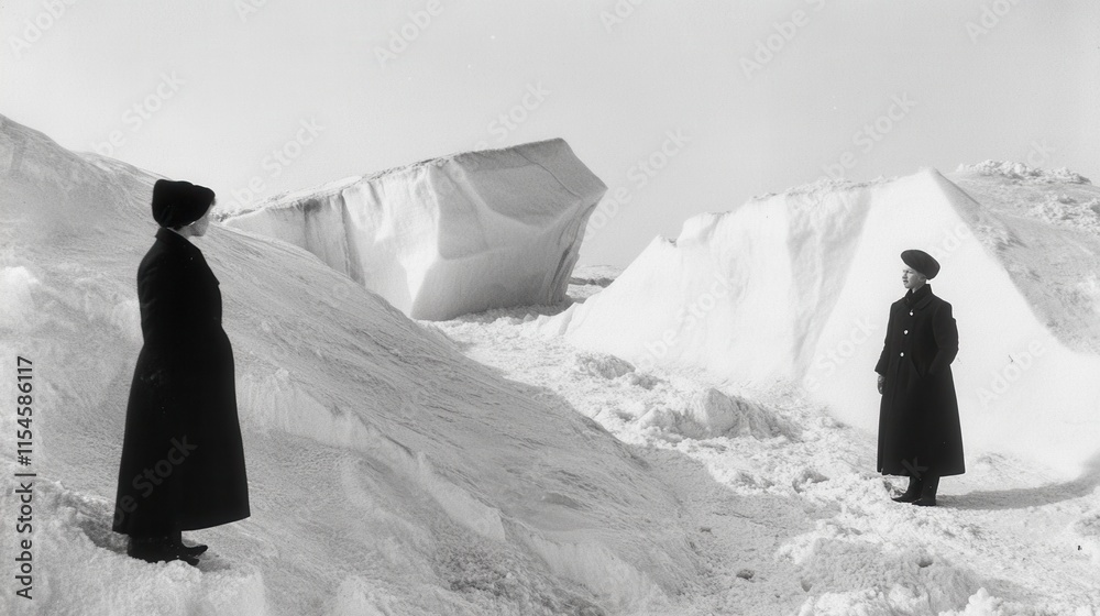 People Observing Ice Formations in a Snowy Landscape, Historical Context