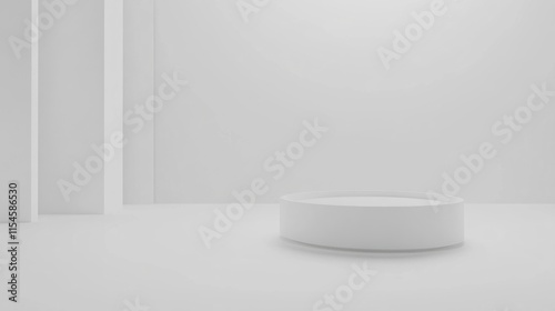 Minimalist white cylindrical podium in a bright room.