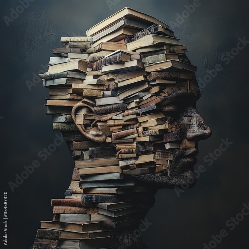A man's face is made out of books
