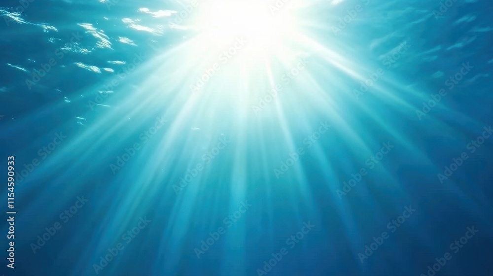 Bright Sunlight Rays Illuminating Underwater Scene in Tranquil Ocean Bright Sunlight Rays Illuminating Underwater Scene in Tranquil Ocean