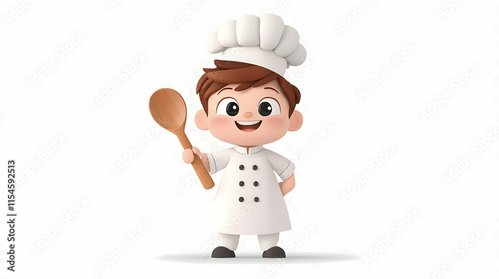 Happy Child Chef Cooking Spoon White Background Illustration. Happy Child Chef Cooking Spoon White Background Illustration.