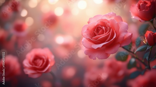 Valentine's Day or Wedding Background with Beautiful Roses. Concept for a romantic party invitation or love message. Premium and luxurious Ai-Generative.
