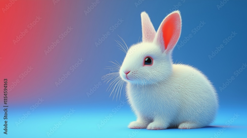 Obraz premium Adorable Fluffy Rabbit Against a Bright Colorful Background