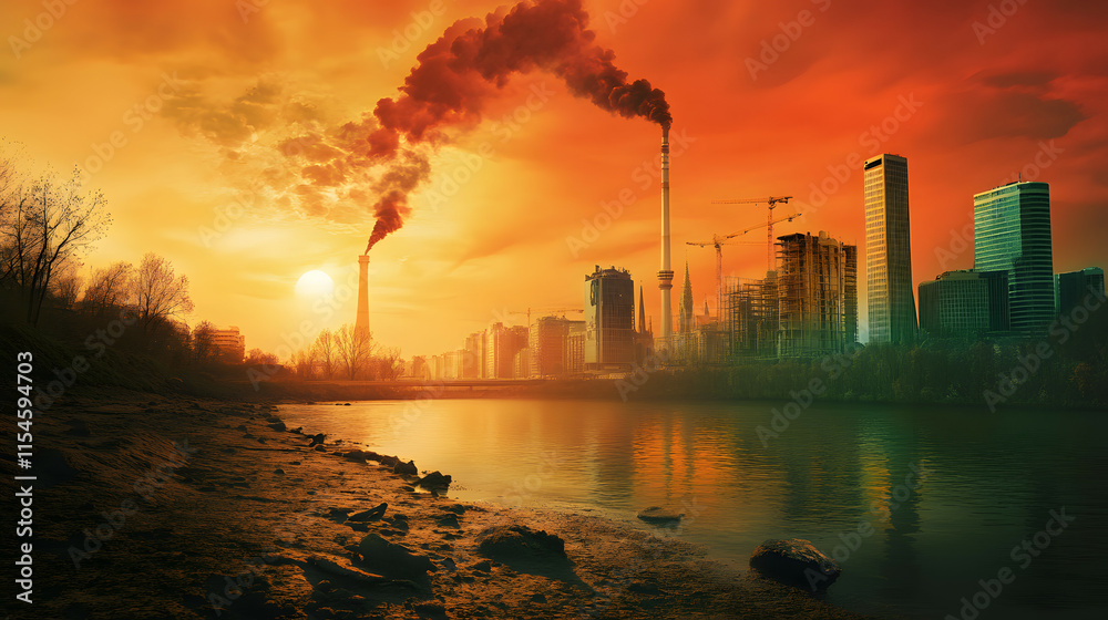 Factory pollution and waterside scenery Factory pollution and waterside scenery