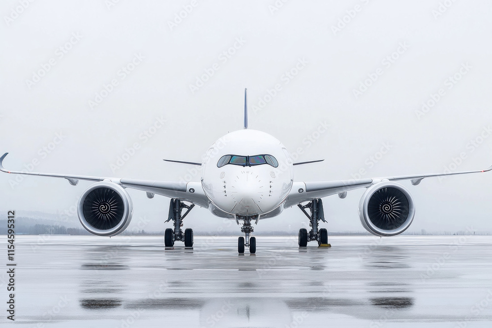 Naklejka premium Large white airplane on airport tarmac.