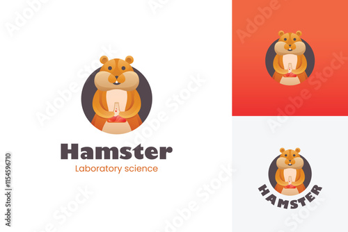 Hamster laboratory animal logo design with circle shape for medicine study vector logo template