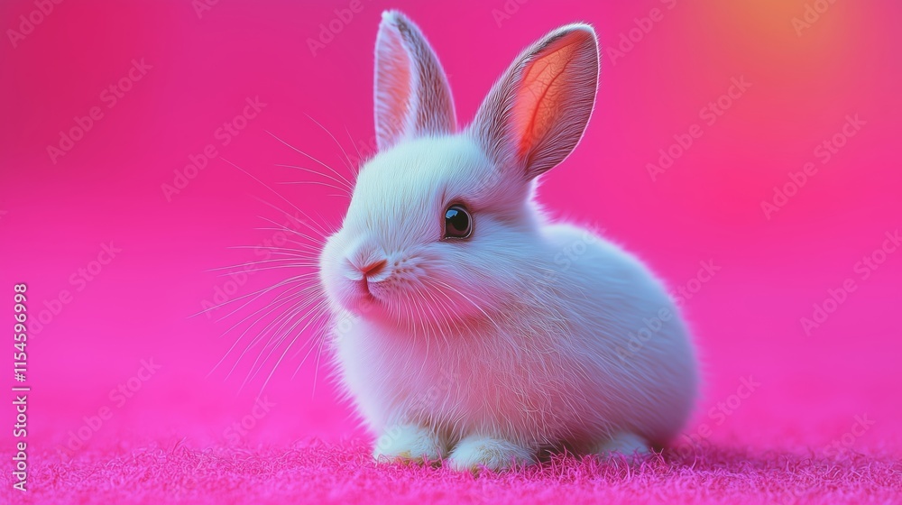 Obraz premium Charming Rabbit in Soft Fur on Vibrant Pink Background
