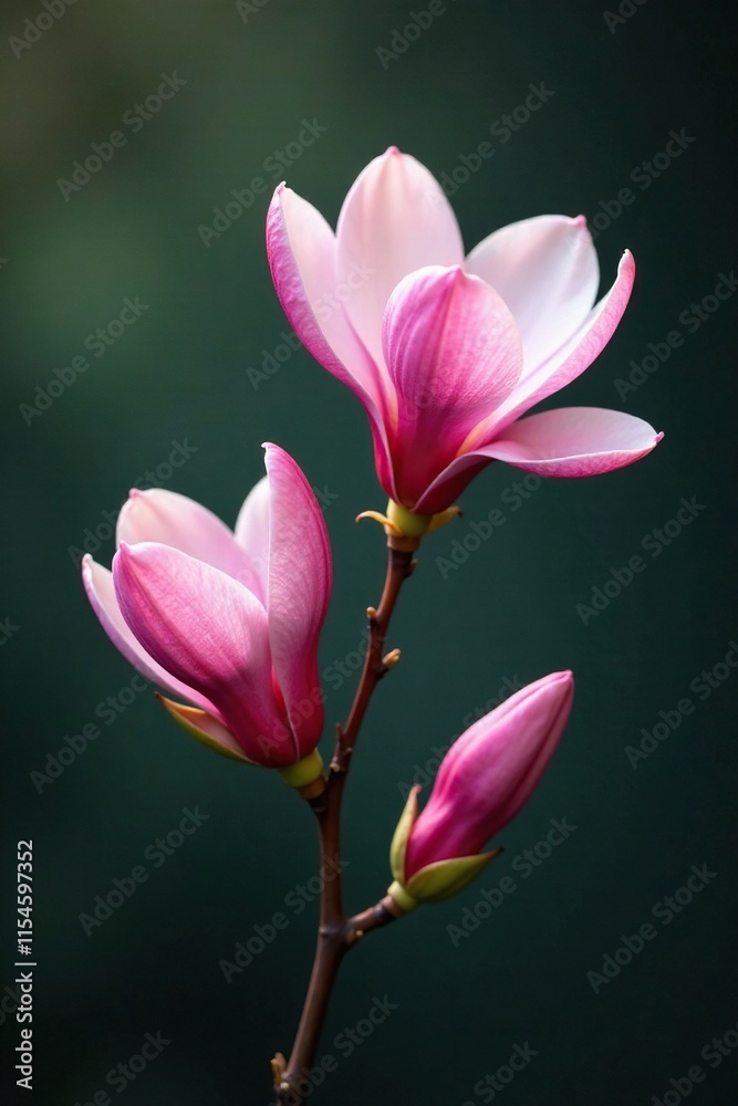 Delicate pink magnolia flowers on a slender branch, flowers, branch Delicate pink magnolia flowers on a slender branch, flowers, branch