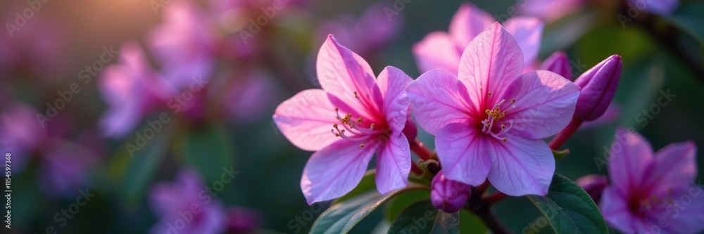 Delicate purple petals unfolding on a Rhododendron branch, purple, garden Delicate purple petals unfolding on a Rhododendron branch, purple, garden