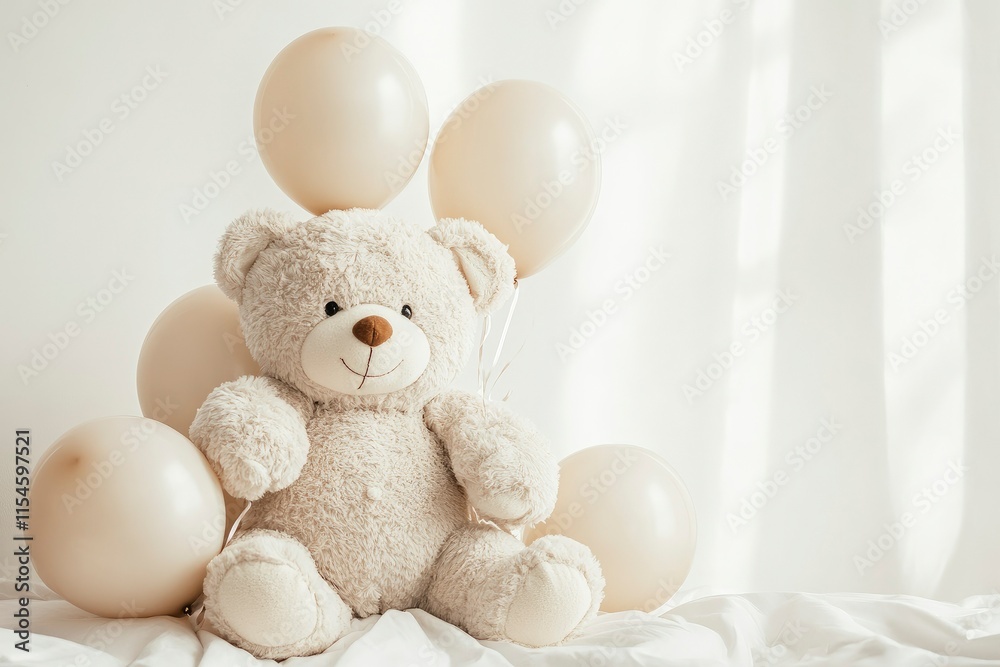 Fototapeta premium Soft Pink Teddy Bear with Balloons