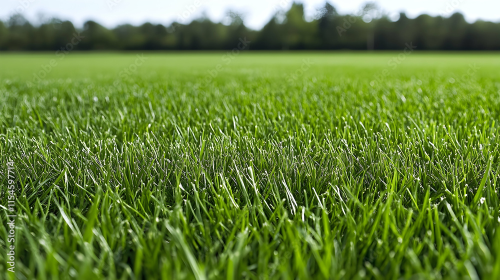 Fototapeta premium Lush green grass field, park background, nature photography, website banner.