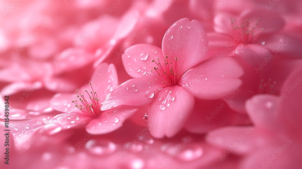 Delicate Pink Flowers Dew Drops Soft Petals