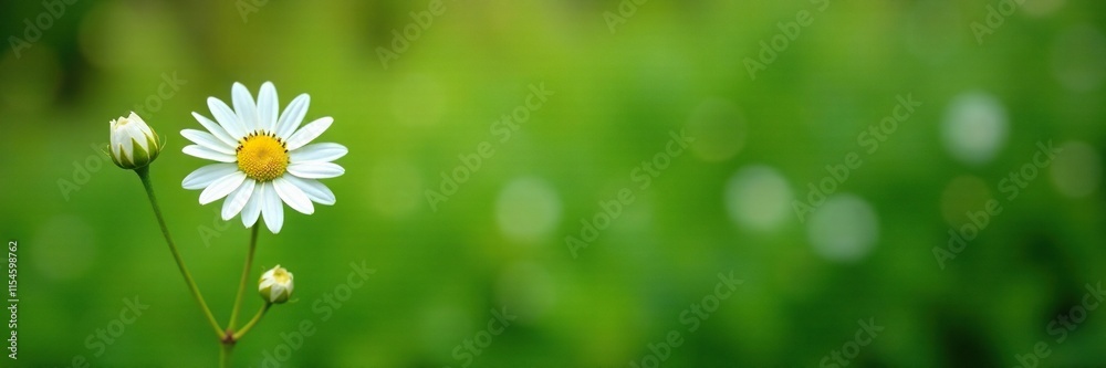 Fototapeta premium Green stem with chamomile flowers in full bloom, stem, garden, green