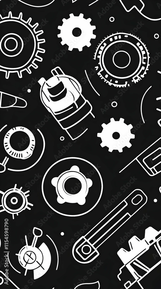 Obraz premium Mechanic tools seamless pattern background design, industrial parts, workshop texture, website template.