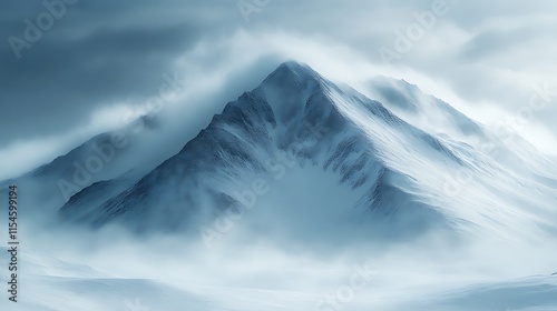 Wallpaper Mural Snow-covered mountain peak shrouded in mist and wind. Torontodigital.ca