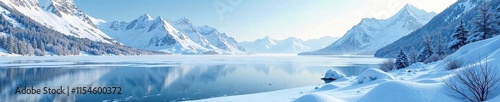 Wallpaper Mural Snowy mountain scene with a frozen lake in the background, wintry, white Torontodigital.ca