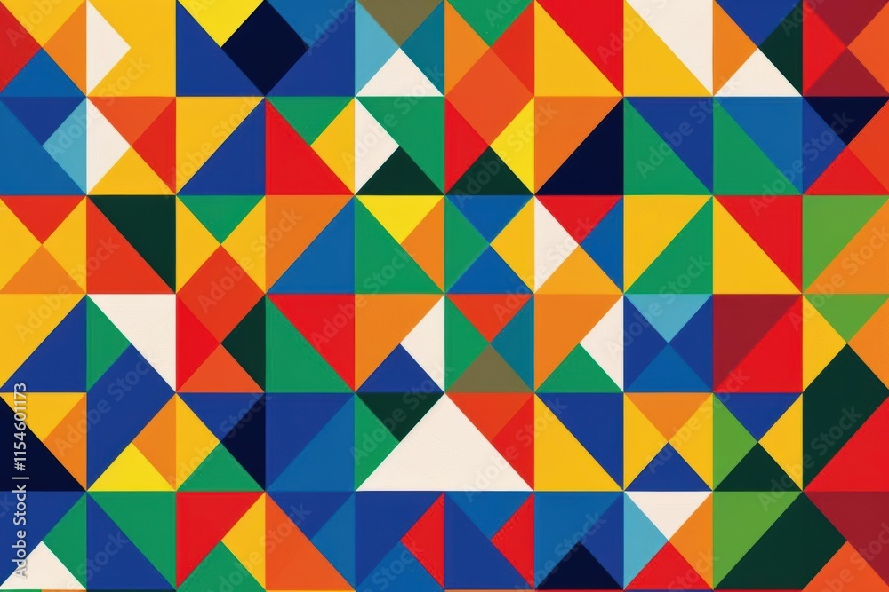 A vibrant geometric pattern of colorful triangles and shapes. A vibrant geometric pattern of colorful triangles and shapes.