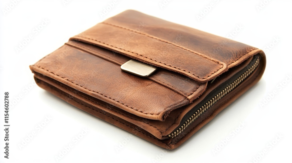 Brown Leather Trifold Wallet with Zipper Compartments Brown Leather Trifold Wallet with Zipper Compartments