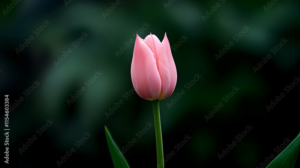 Fototapeta premium Pink Tulip Blooming Garden Dark Background Spring Floral Design.