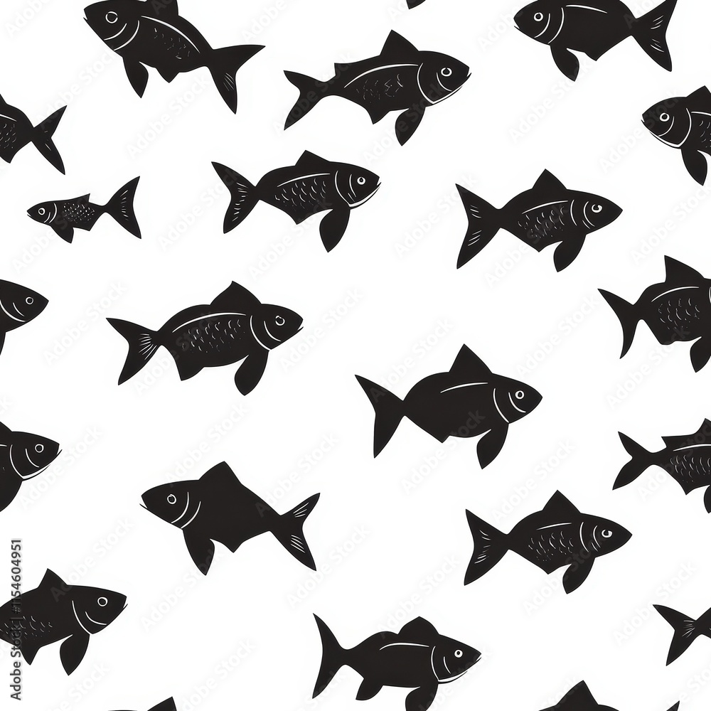 A pattern of fish in black and white A pattern of fish in black and white