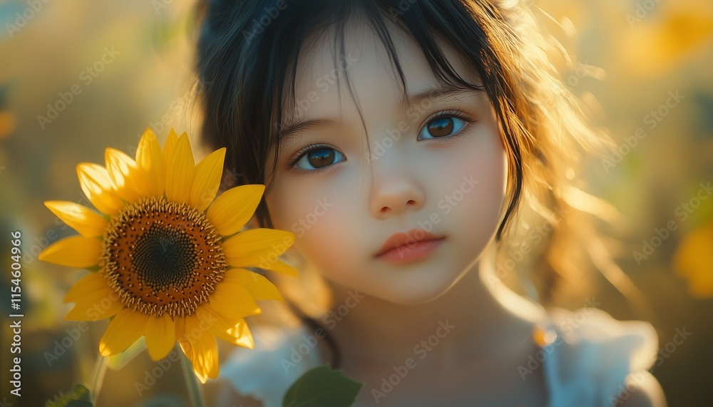 Fototapeta premium Girl carrying sunflower, girl holding flower, girl, sunflower