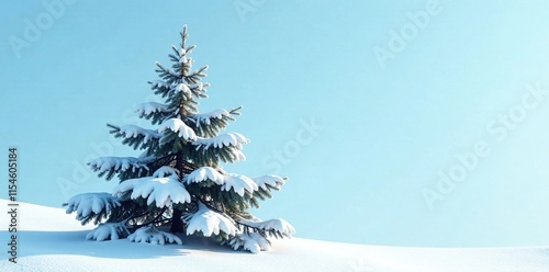 Snow-encrusted fir tree against a pale blue sky, nature, branchless