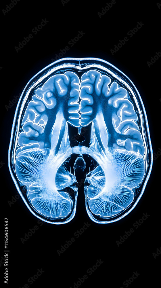 Sagittal Brain MRI Scan, Neurological Research, Medical Illustration, Dark Background, Healthcare. Sagittal Brain MRI Scan, Neurological Research, Medical Illustration, Dark Background, Healthcare.