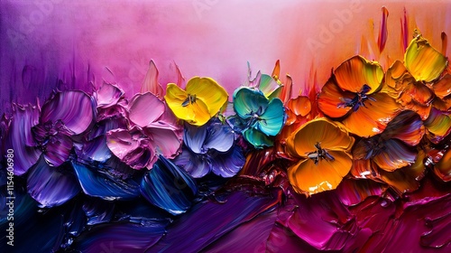 Vibrant Floral Symphony: An Impasto Masterpiece photo