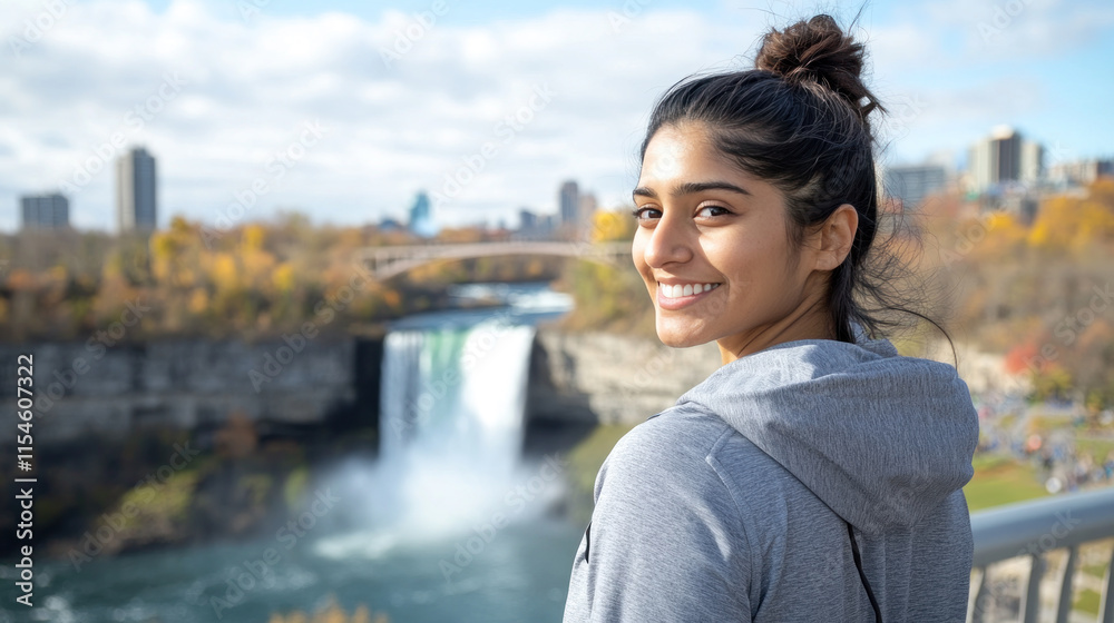 Indian tourist woman traveling and enjoying vacation at Niagara Falls Indian tourist woman traveling and enjoying vacation at Niagara Falls