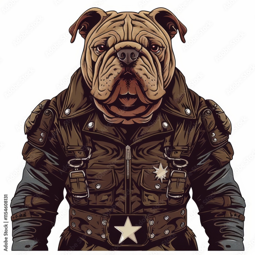 Fototapeta premium Muscular Bulldog Wearing Futuristic Armor Vector Illustration for T-Shirt Printing, Posters, and Digital Media Designs