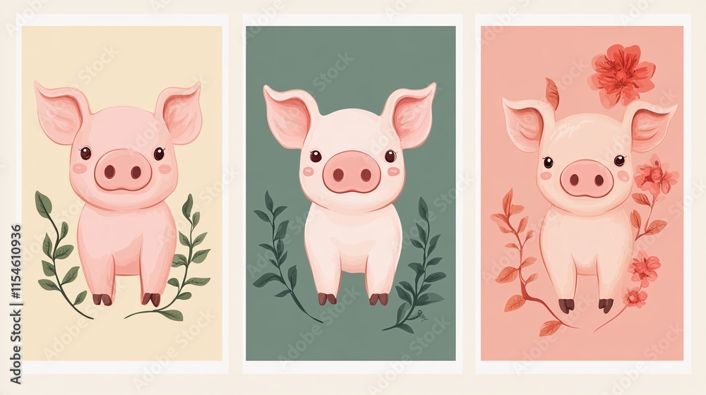 Obraz premium Collection of little piggy. A variety of little piggy design. Set of animal cartoon character mascot PIG collection.