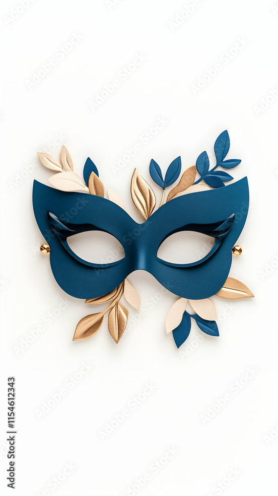 Teal masquerade mask with gold leaves, isolated on white background, for party invitations. Teal masquerade mask with gold leaves, isolated on white background, for party invitations.