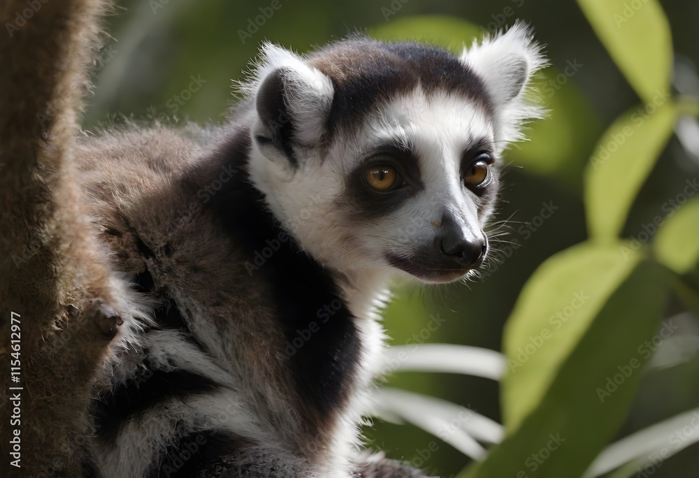 Fototapeta premium Curious Lemur on a Jungle Branch