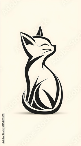 Wallpaper Mural Tribal Cat Design, Sitting Profile, White Background, Tattoo Style, Graphic Art. Torontodigital.ca