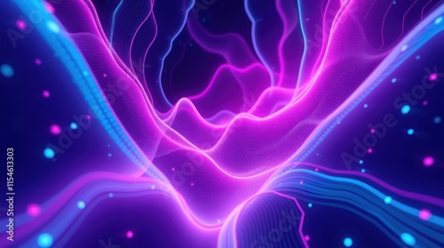 Abstract digital waves in vibrant pink and blue colors, creating a dynamic visual effect.