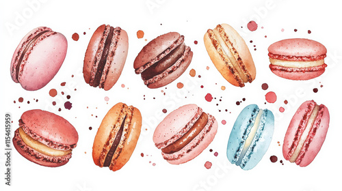Wallpaper Mural Delightful watercolor macarons in various flavors and colors, perfect for dessert lovers Torontodigital.ca