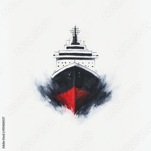 A stylized illustration of a ship with a bold red hull, set against a minimalistic background, conveying movement and maritime themes. photo