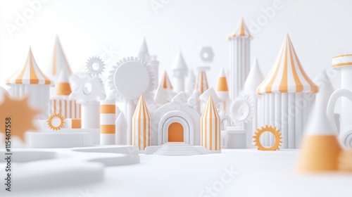 Colorful fantasy castle landscape playful art installation minimalist design bright environment creative perspective