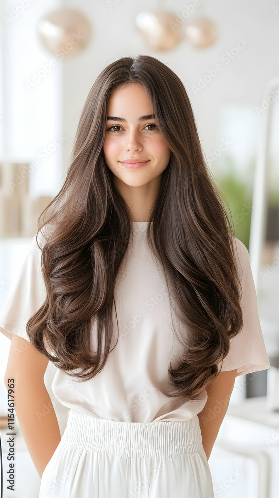 Young woman long hair salon beauty portrait. Young woman long hair salon beauty portrait.