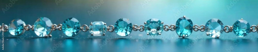 Fototapeta premium Aquamarine gemstones in a delicate chain suspended from a simple clasp, beachy, gemstone