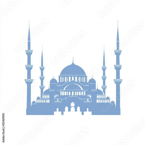 A blue and white drawing of a large building with a dome. Generative AI