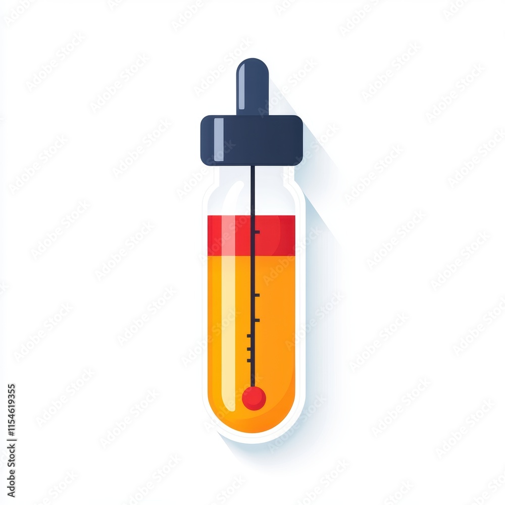 A bottle with a red and orange liquid inside and a black and blue cap. Generative AI A bottle with a red and orange liquid inside and a black and blue cap. Generative AI